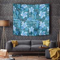 Cyan Hawaii Plumeria With Tropical Flowers Motifs Tapestry LT14 Cyan - Polynesian Pride