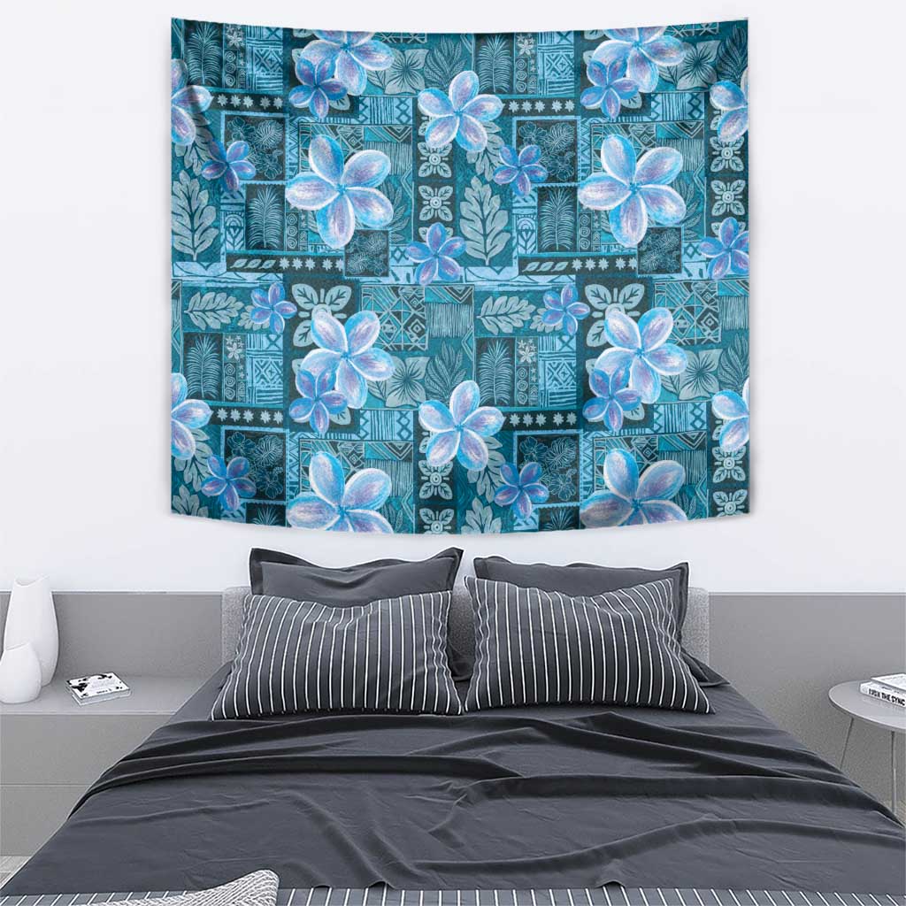 Cyan Hawaii Plumeria With Tropical Flowers Motifs Tapestry LT14 - Polynesian Pride