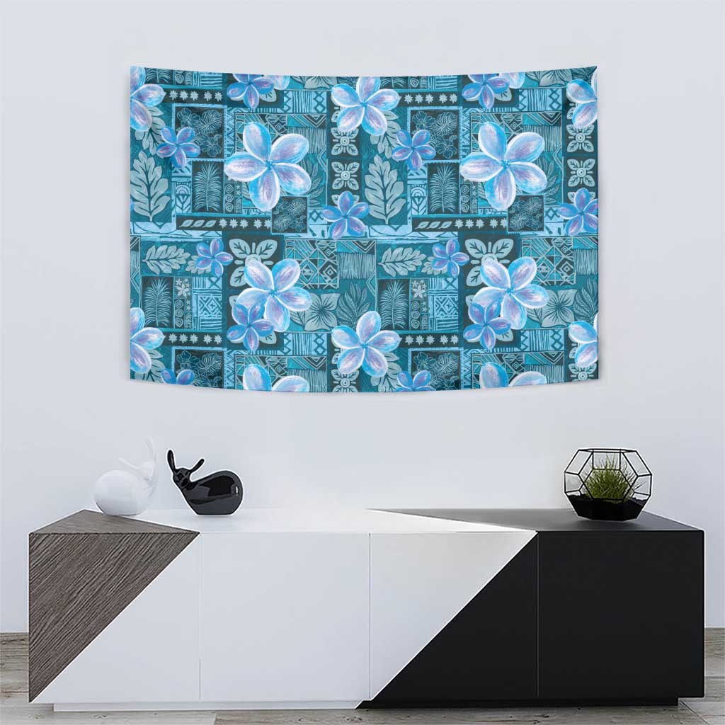 Cyan Hawaii Plumeria With Tropical Flowers Motifs Tapestry LT14 - Polynesian Pride
