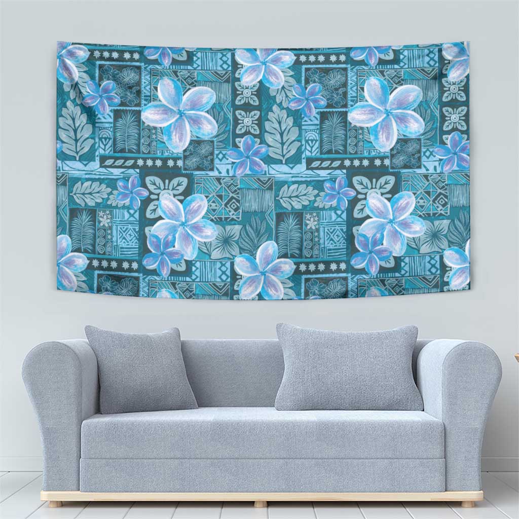 Cyan Hawaii Plumeria With Tropical Flowers Motifs Tapestry LT14 - Polynesian Pride