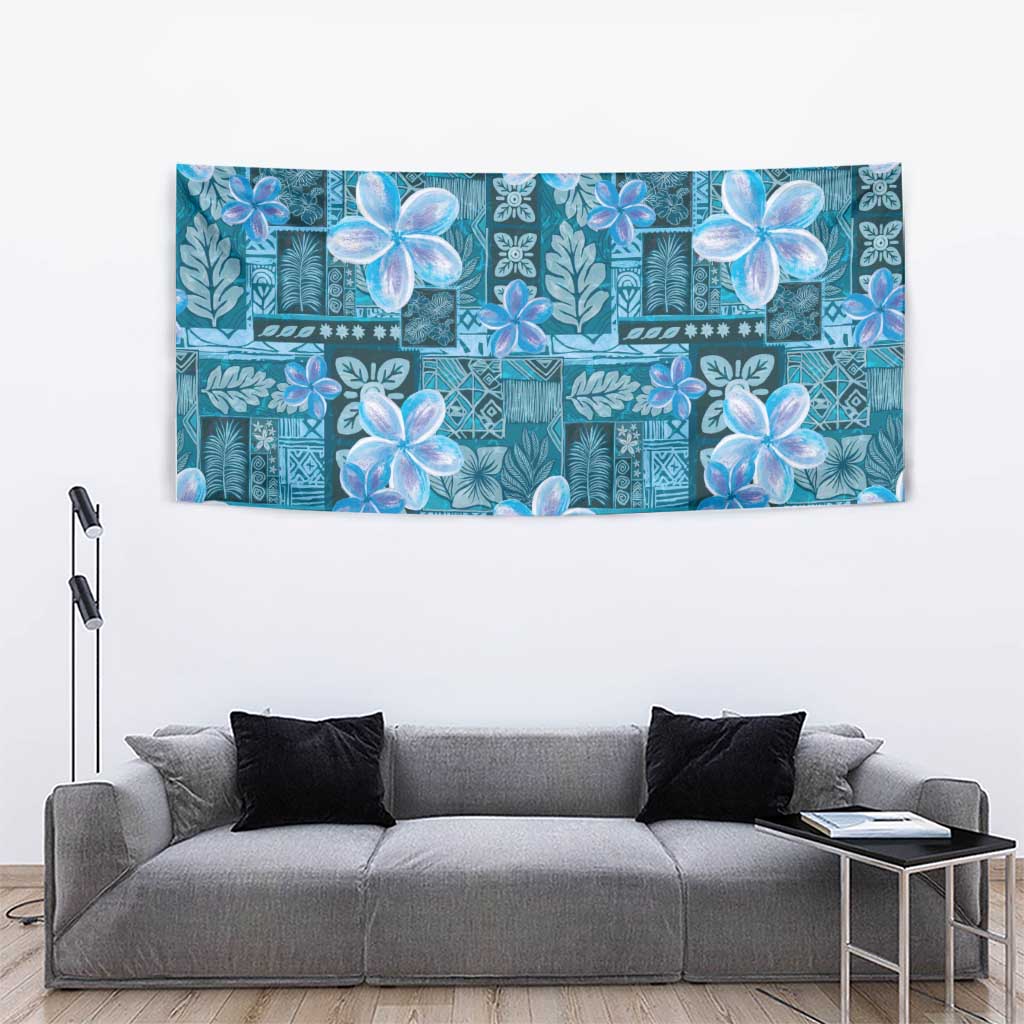 Cyan Hawaii Plumeria With Tropical Flowers Motifs Tapestry LT14 - Polynesian Pride