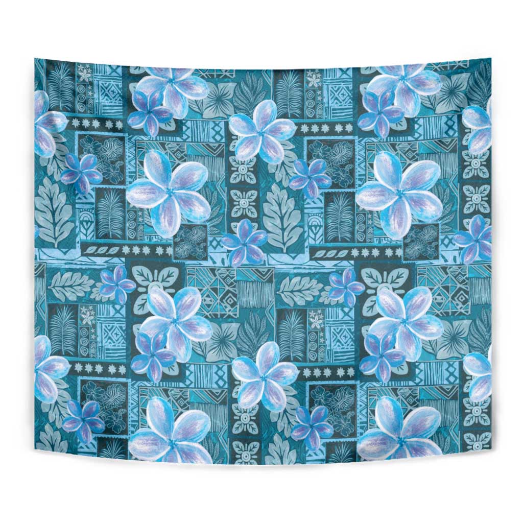 Cyan Hawaii Plumeria With Tropical Flowers Motifs Tapestry LT14 - Polynesian Pride