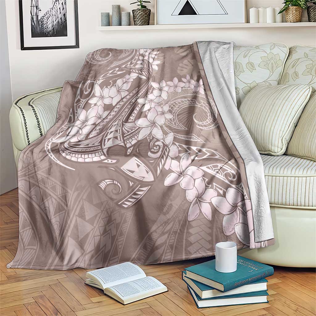 Polynesia Hammerhead Shark Tattoo With Plumeria Lei Blanket LT14 Mocha - Polynesian Pride