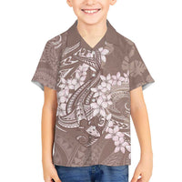 Polynesia Hammerhead Shark Tattoo With Plumeria Lei Kid Hawaiian Shirt LT14 Kid Mocha - Polynesian Pride
