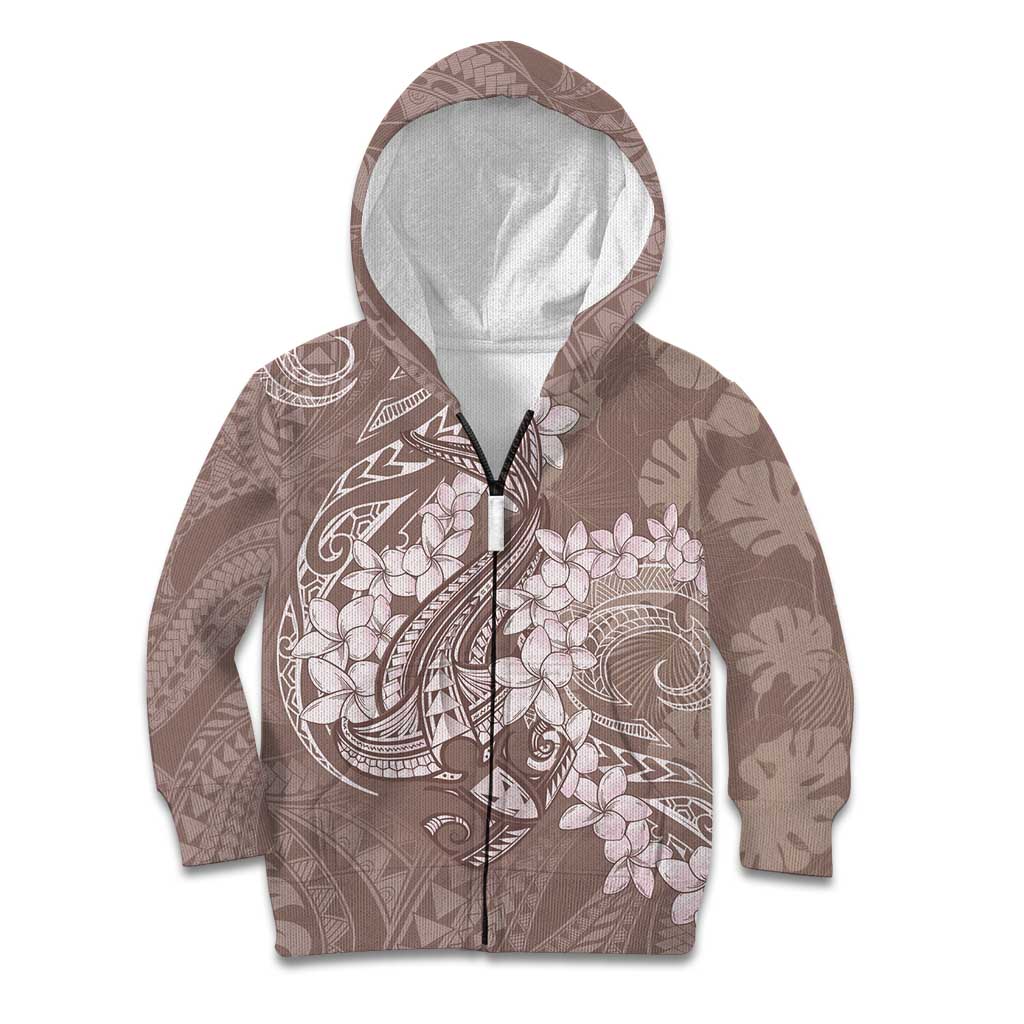 Polynesia Hammerhead Shark Tattoo With Plumeria Lei Kid Hoodie LT14 Zip Hoodie Mocha - Polynesian Pride