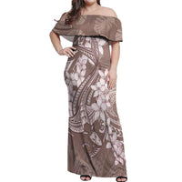 Polynesia Hammerhead Shark Tattoo With Plumeria Lei Off Shoulder Maxi Dress LT14 Women Mocha - Polynesian Pride