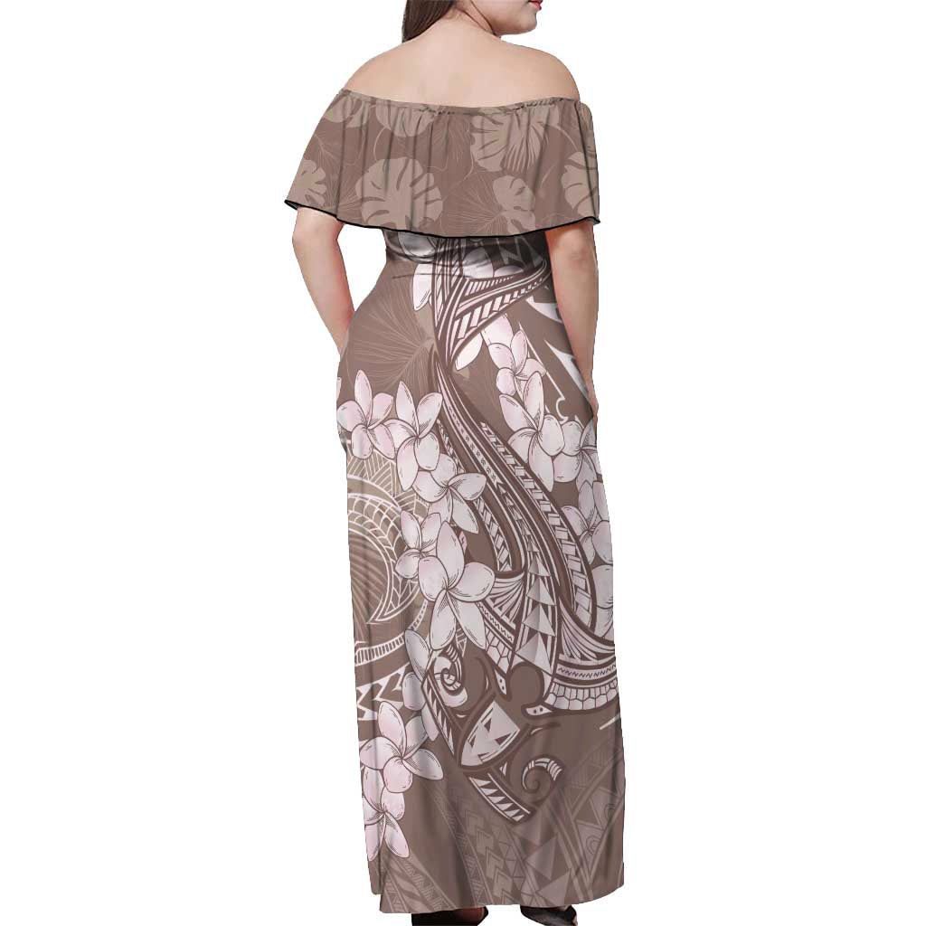 Polynesia Hammerhead Shark Tattoo With Plumeria Lei Off Shoulder Maxi Dress LT14 - Polynesian Pride