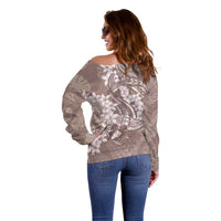 Polynesia Hammerhead Shark Tattoo With Plumeria Lei Off Shoulder Sweater LT14 - Polynesian Pride