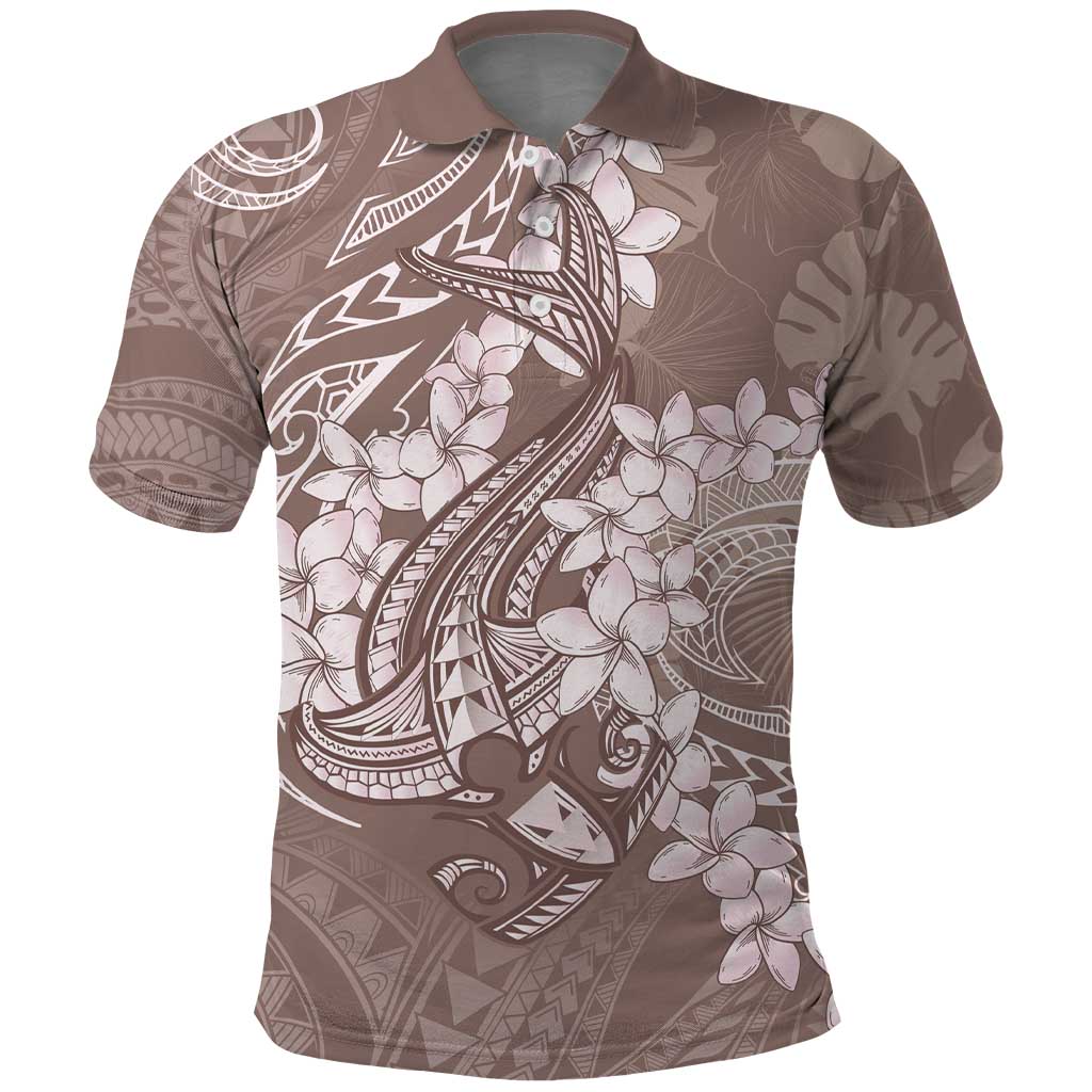 Polynesia Hammerhead Shark Tattoo With Plumeria Lei Polo Shirt LT14 Mocha - Polynesian Pride