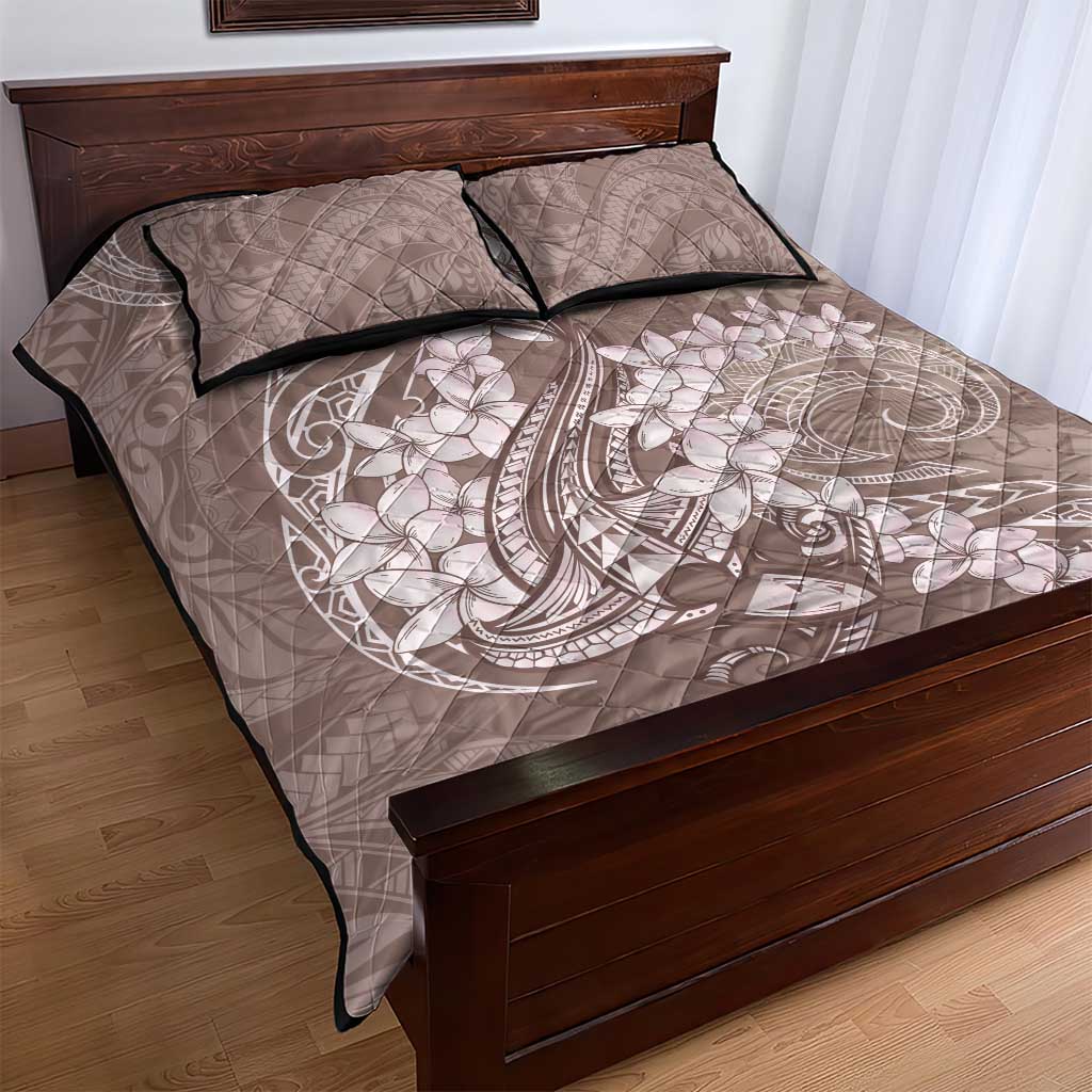 Polynesia Hammerhead Shark Tattoo With Plumeria Lei Quilt Bed Set LT14 - Polynesian Pride