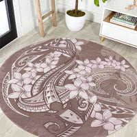 Polynesia Hammerhead Shark Tattoo With Plumeria Lei Round Carpet LT14 Mocha - Polynesian Pride