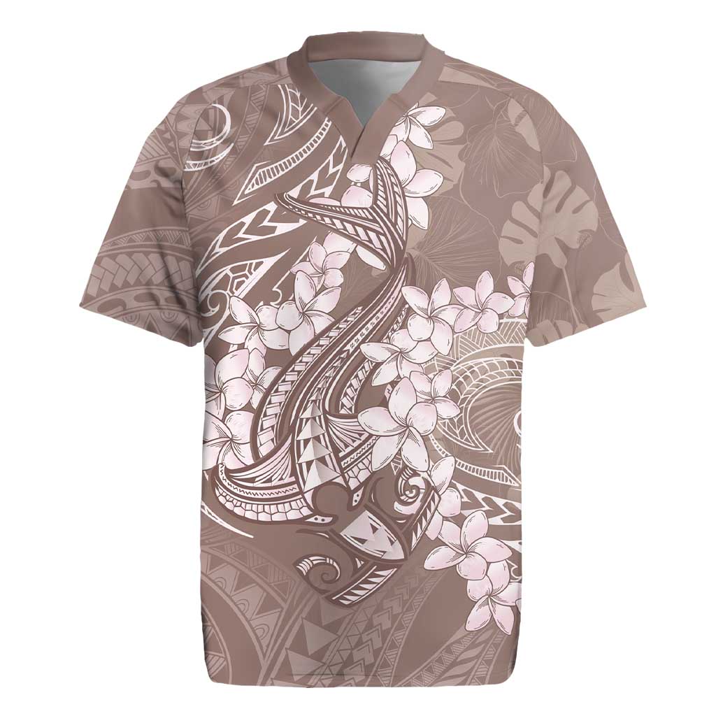Polynesia Hammerhead Shark Tattoo With Plumeria Lei Rugby Jersey LT14 Mocha - Polynesian Pride