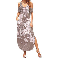 Polynesia Hammerhead Shark Tattoo With Plumeria Lei Summer Maxi Dress LT14 Women Mocha - Polynesian Pride