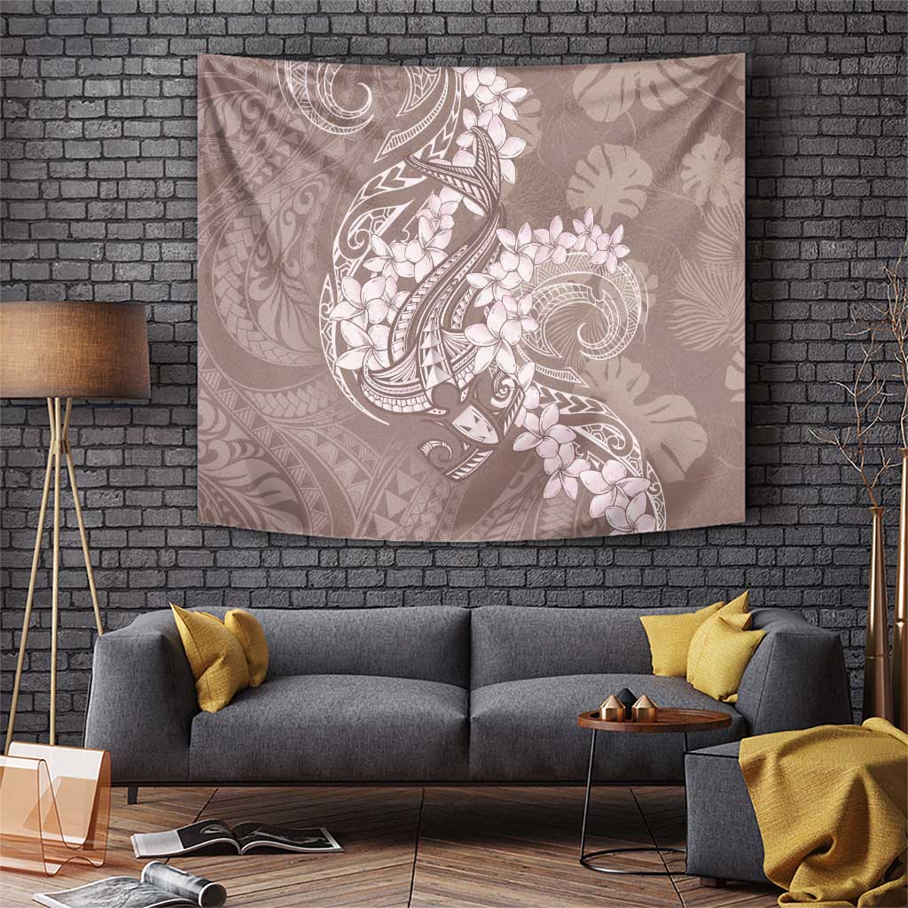 Polynesia Hammerhead Shark Tattoo With Plumeria Lei Tapestry LT14 Mocha - Polynesian Pride