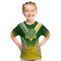 Personalised Cook Islands Rugby Kid T Shirt Pacific Go The Kukis Gradient Style LT14 Green - Polynesian Pride
