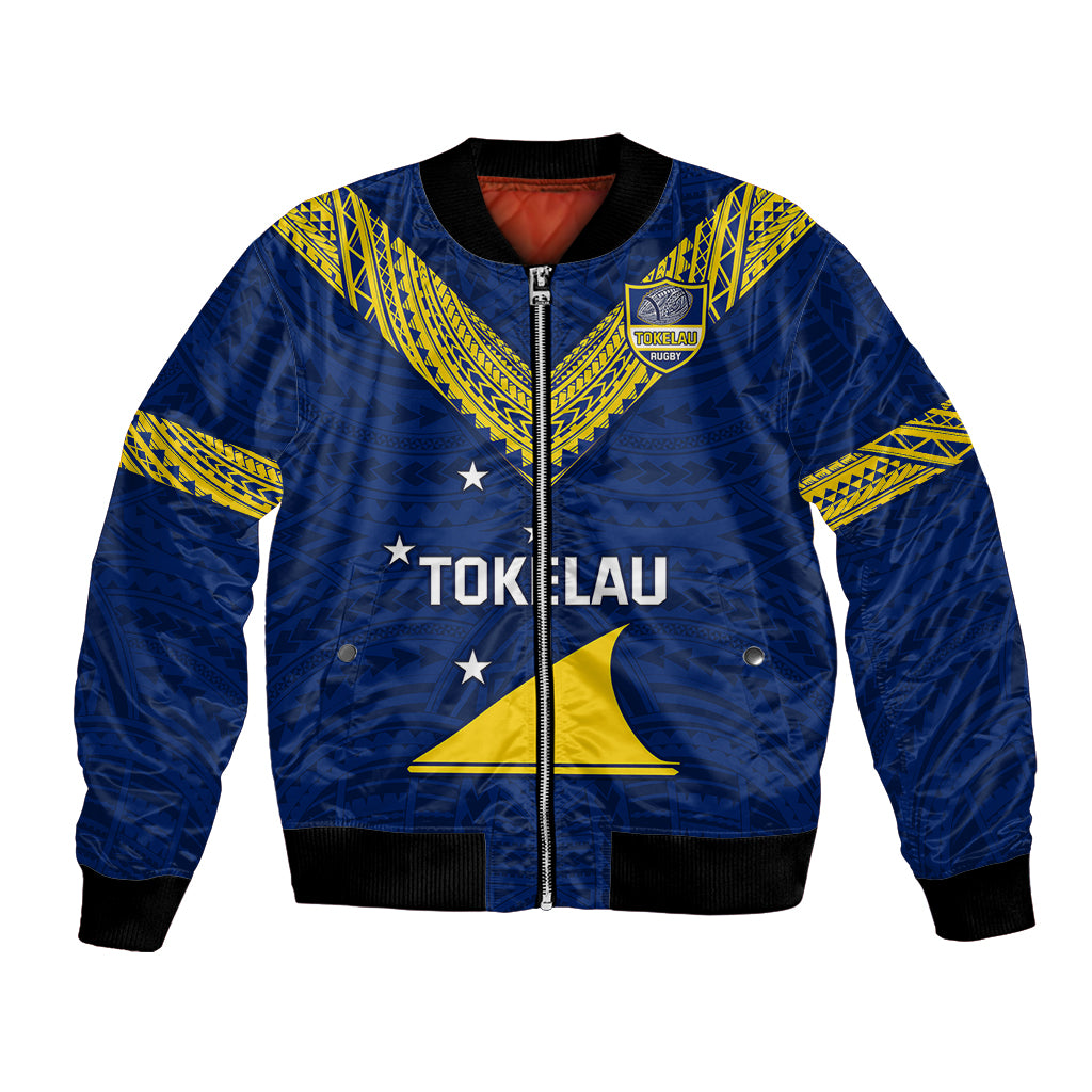 Personalised Tokelau Rugby Bomber Jacket Pacific Polynesian Pattern LT14 Unisex Blue - Polynesian Pride