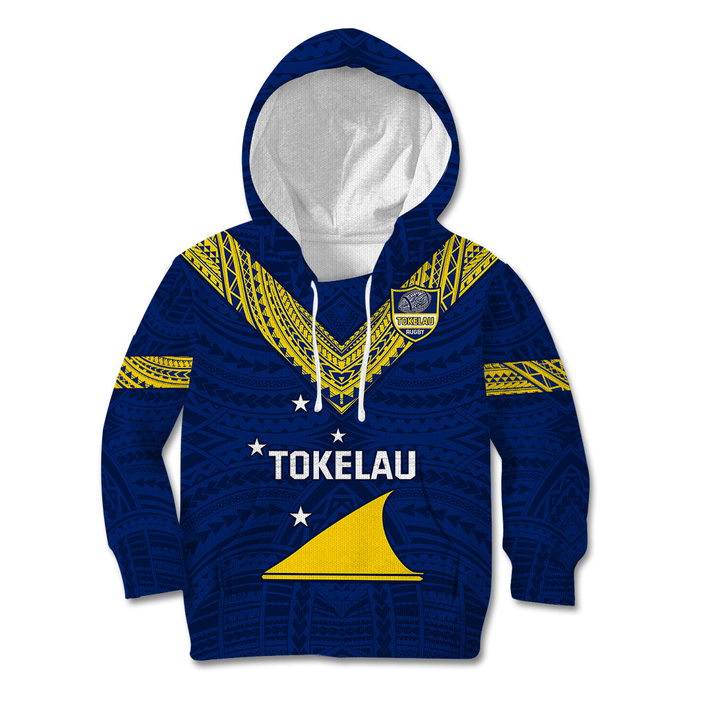 Personalised Tokelau Rugby Kid Hoodie Pacific Polynesian Pattern LT14 Hoodie Blue - Polynesian Pride