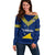 Personalised Tokelau Rugby Off Shoulder Sweater Pacific Polynesian Pattern LT14 Women Blue - Polynesian Pride