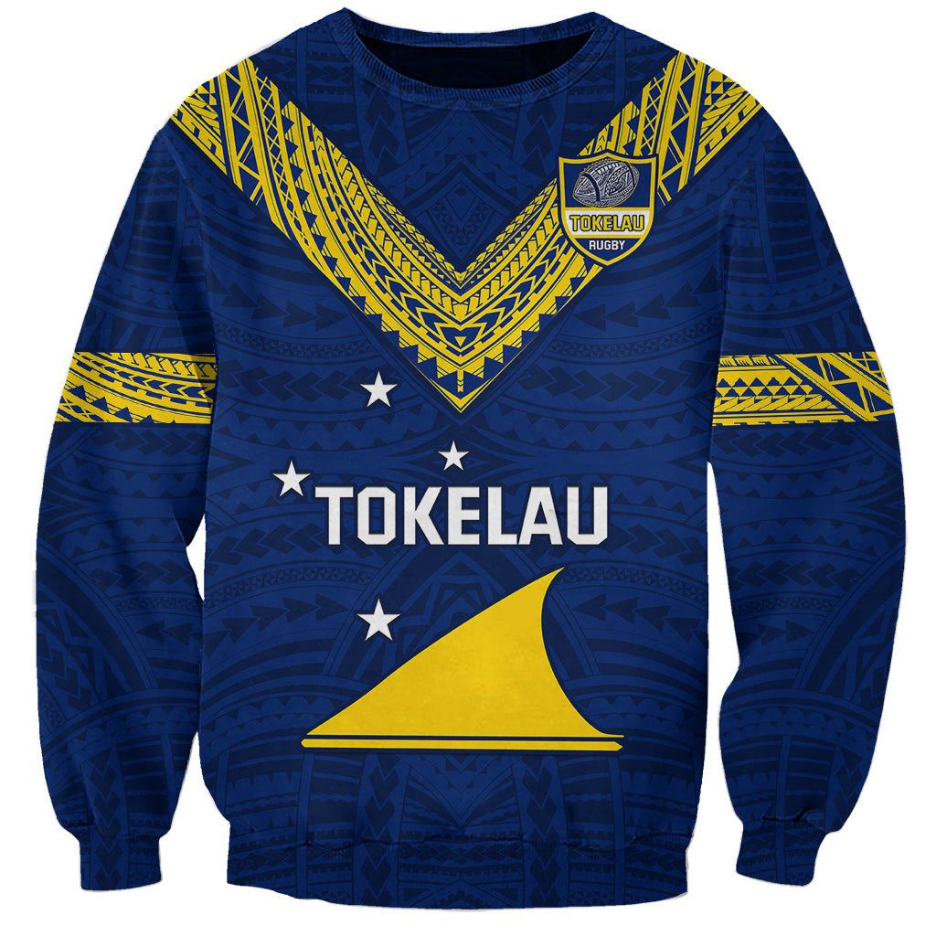 Personalised Tokelau Rugby Sweatshirt Pacific Polynesian Pattern LT14 Unisex Blue - Polynesian Pride