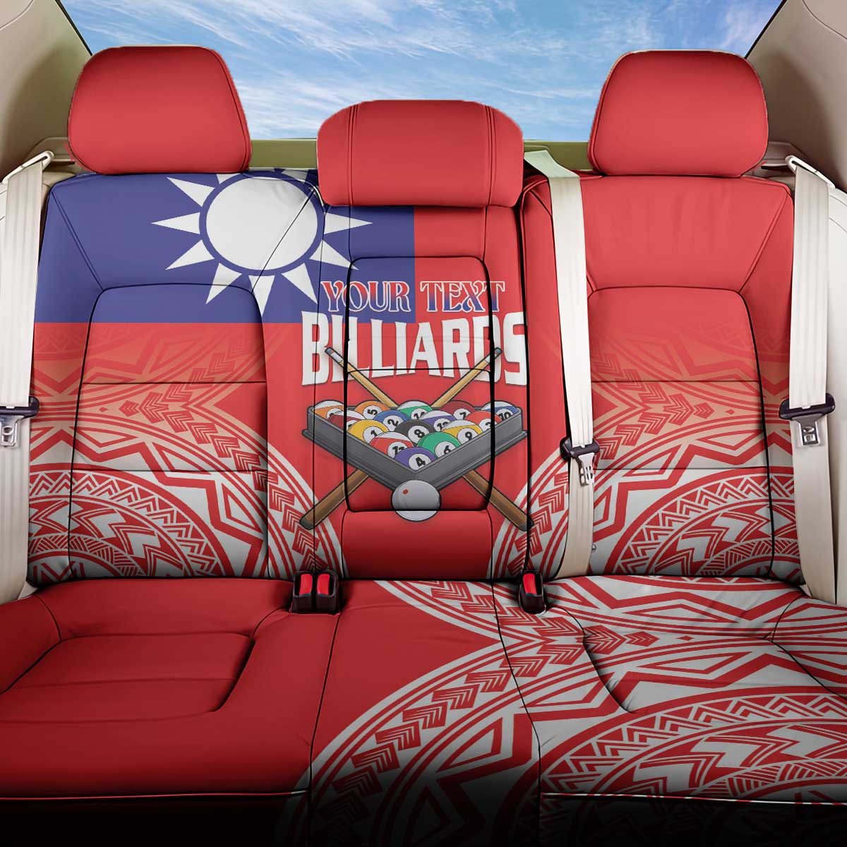 Personalised Taiwan Billiards Back Car Seat Cover Eight-ball Pool Polynesia Tattoo LT14 One Size Red - Polynesian Pride