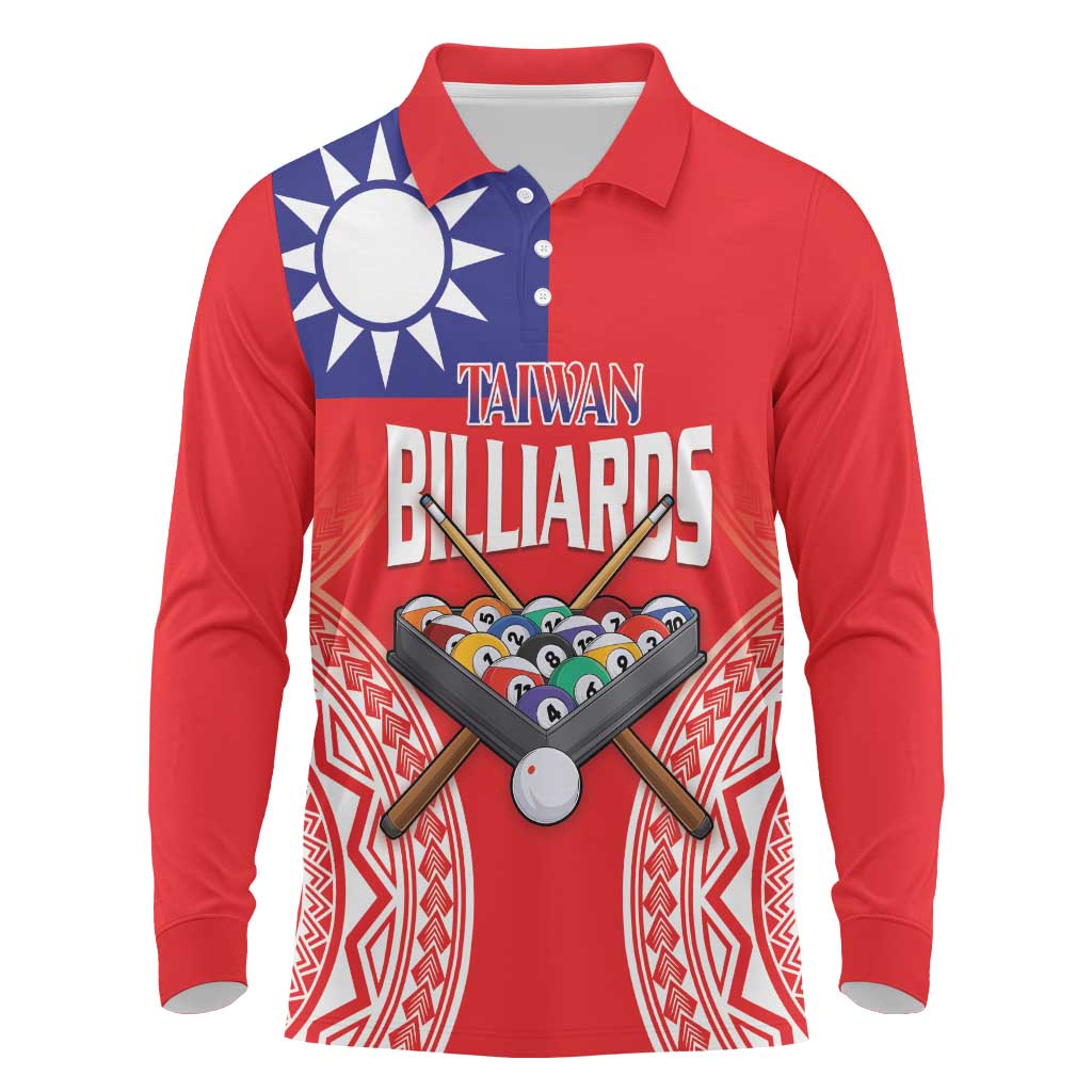 Personalised Taiwan Billiards Long Sleeve Polo Shirt Eight-ball Pool Polynesia Tattoo LT14 Red - Polynesian Pride