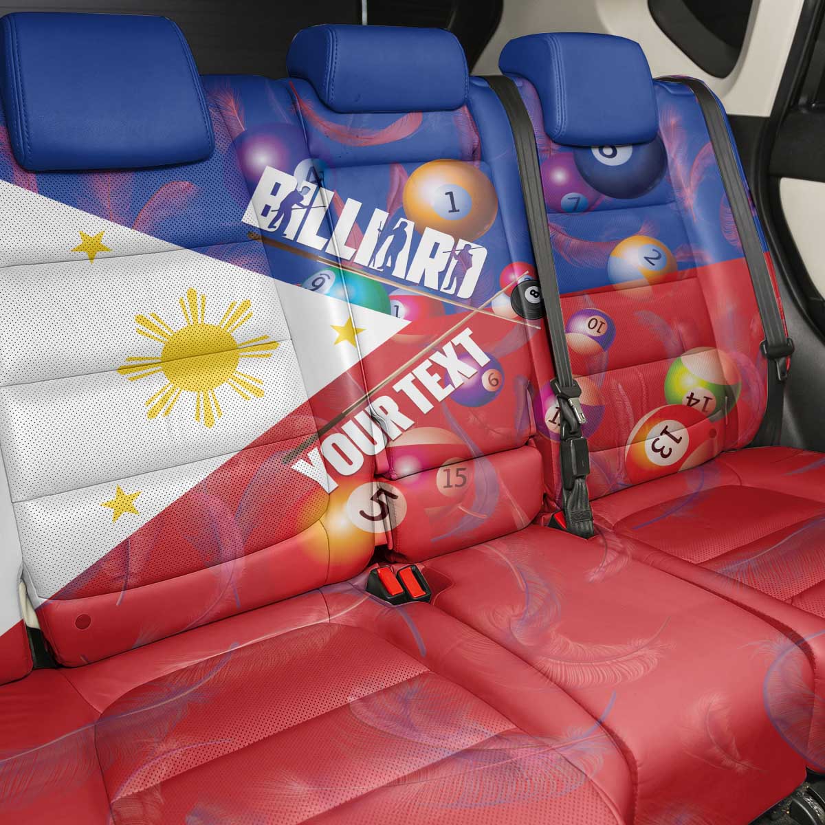 Personalised Philippines Billiards Back Car Seat Cover Cue With Balls Flag Style LT14 - Polynesian Pride