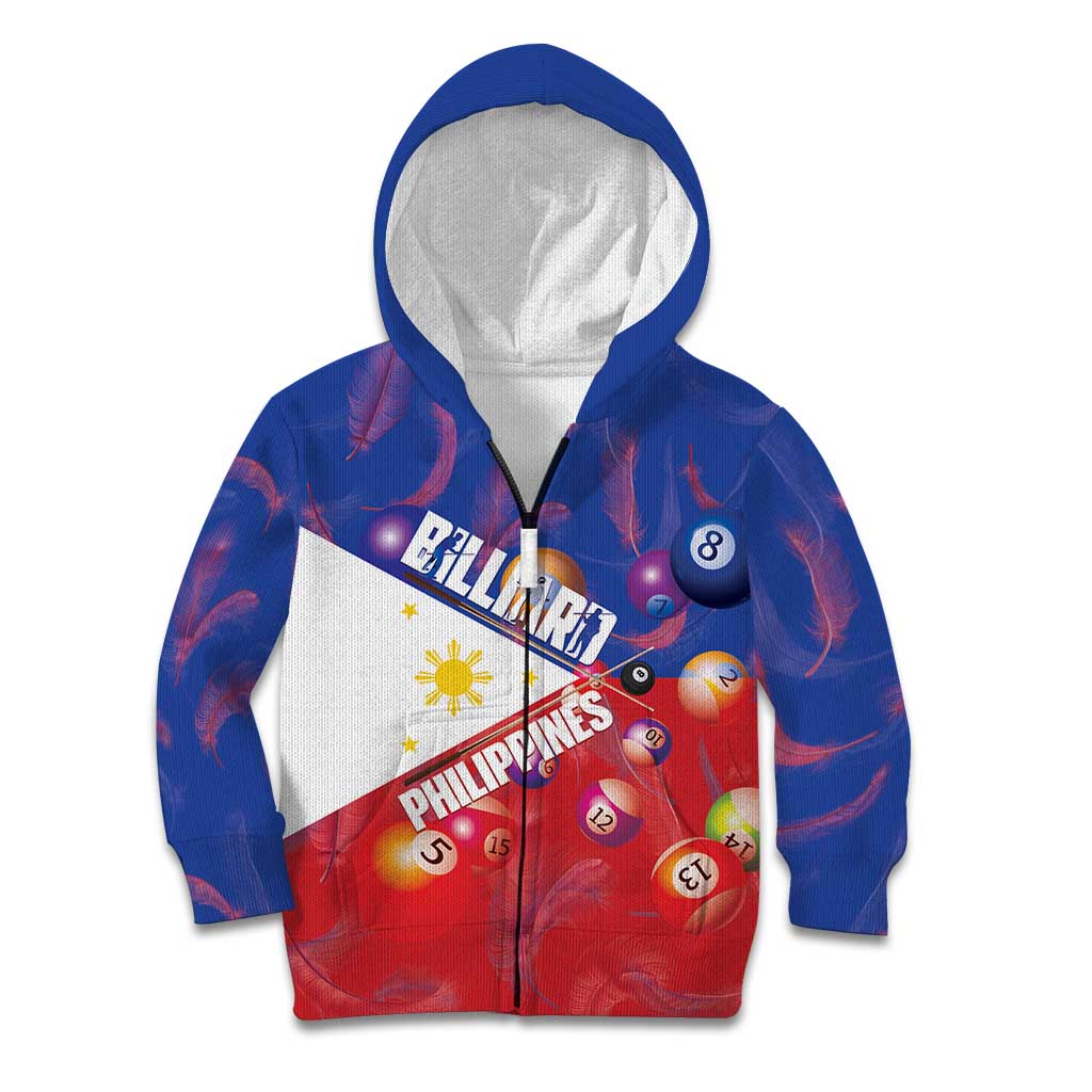 Personalised Philippines Billiards Kid Hoodie Cue With Balls Flag Style LT14 Zip Hoodie Red - Polynesian Pride