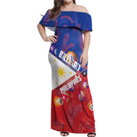 Personalised Philippines Billiards Off Shoulder Maxi Dress Cue With Balls Flag Style LT14 Women Red - Polynesian Pride
