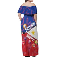 Personalised Philippines Billiards Off Shoulder Maxi Dress Cue With Balls Flag Style LT14 - Polynesian Pride