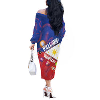 Personalised Philippines Billiards Off The Shoulder Long Sleeve Dress Cue With Balls Flag Style LT14 - Polynesian Pride