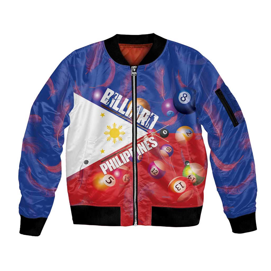 Personalised Philippines Billiards Sleeve Zip Bomber Jacket Cue With Balls Flag Style LT14 Unisex Red - Polynesian Pride