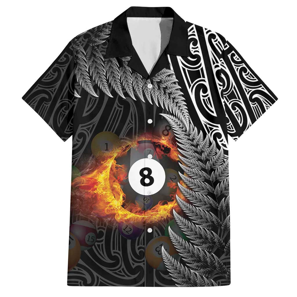 Personalised New Zealand Billiards Hawaiian Shirt Maori Fern On Fire 8 Ball LT14 Black - Polynesian Pride