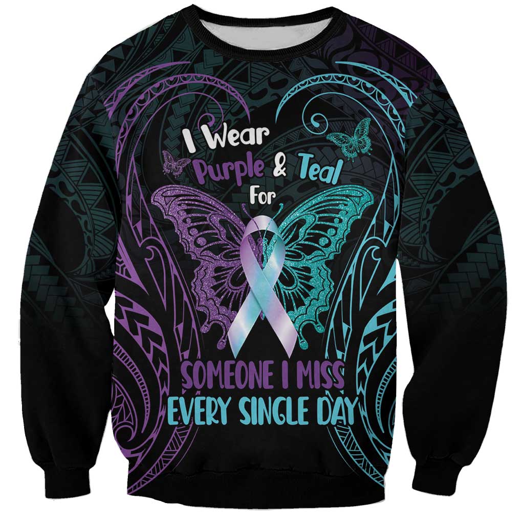Suicide Awareness Memorial Sweatshirt I Wear Purple and Teal For Someone I Miss LT14 Unisex Black - Polynesian Pride