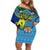 Malampa Fiji Day Off Shoulder Short Dress Together We Grow Proud Polynesian Tapa Artsy LT14 Women Blue - Polynesian Pride