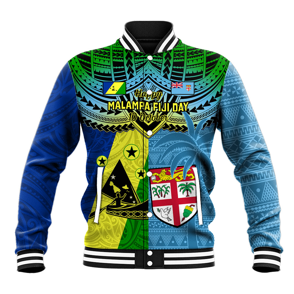 Custom Malampa Fiji Day Baseball Jacket Together We Grow Proud Polynesian Tapa Artsy LT14 Unisex Blue - Polynesian Pride