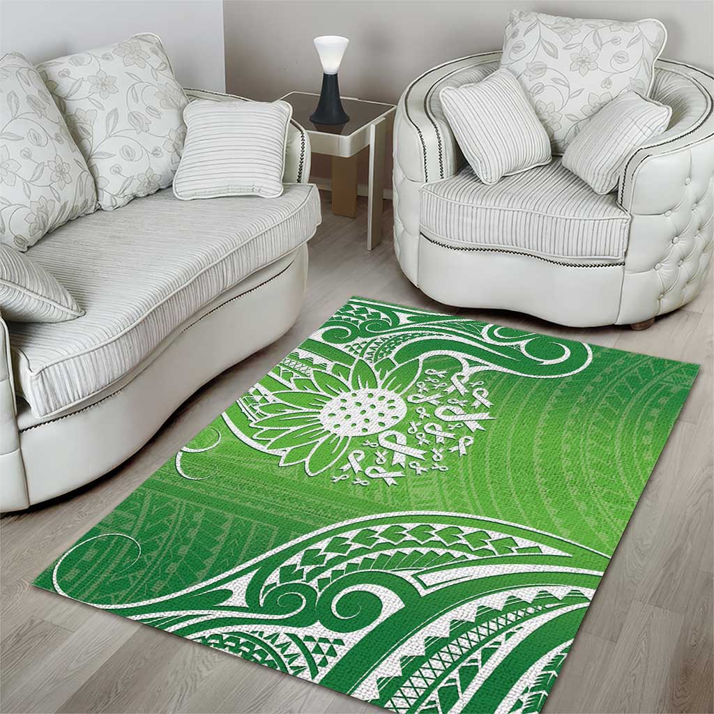 Polynesia Depression Awareness Area Rug Sunflower Green Ribbons Polynesian Tattoo LT14 - Polynesian Pride