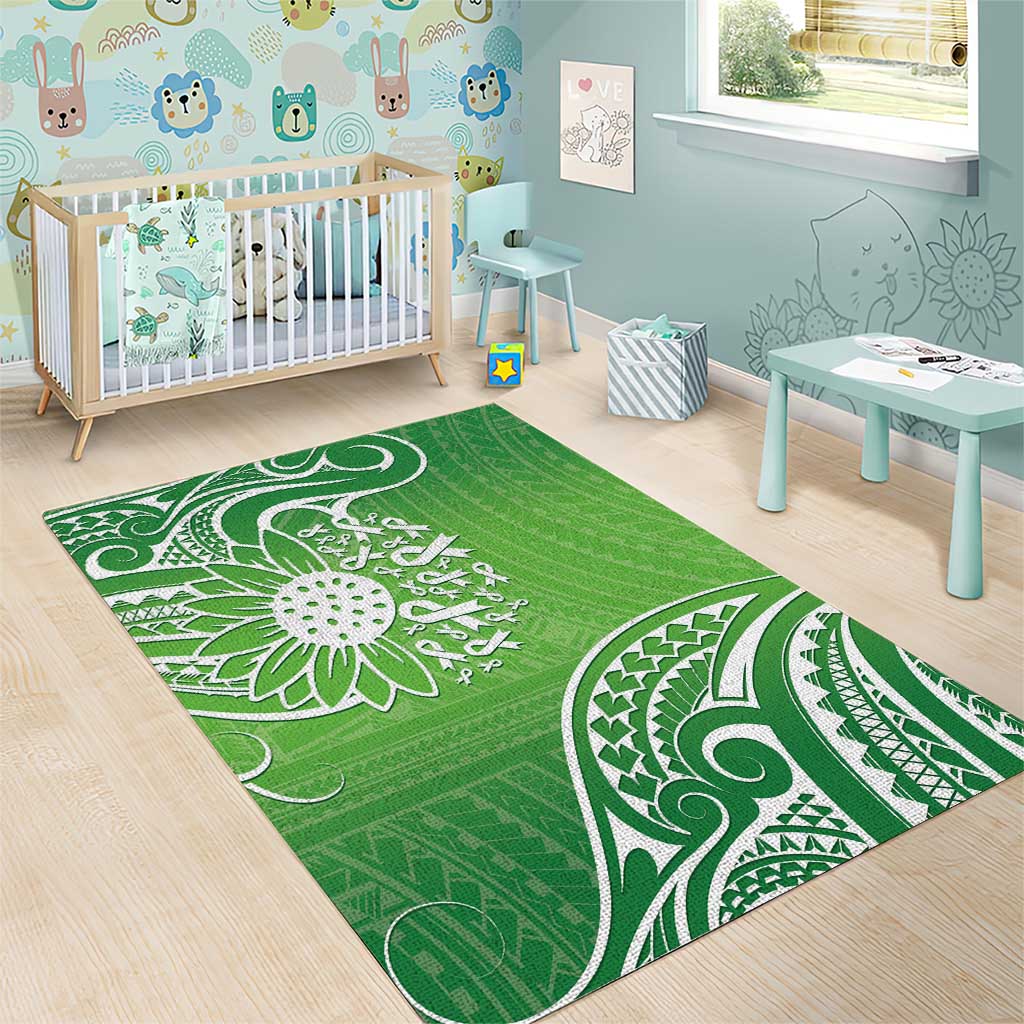Polynesia Depression Awareness Area Rug Sunflower Green Ribbons Polynesian Tattoo LT14 - Polynesian Pride
