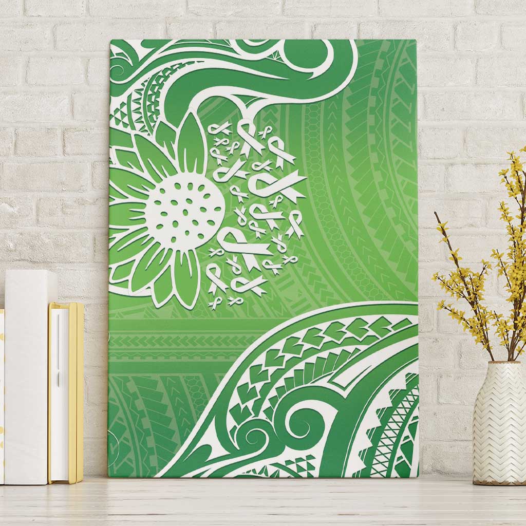 Polynesia Depression Awareness Canvas Wall Art Sunflower Green Ribbons Polynesian Tattoo LT14 Without Frame Green - Polynesian Pride