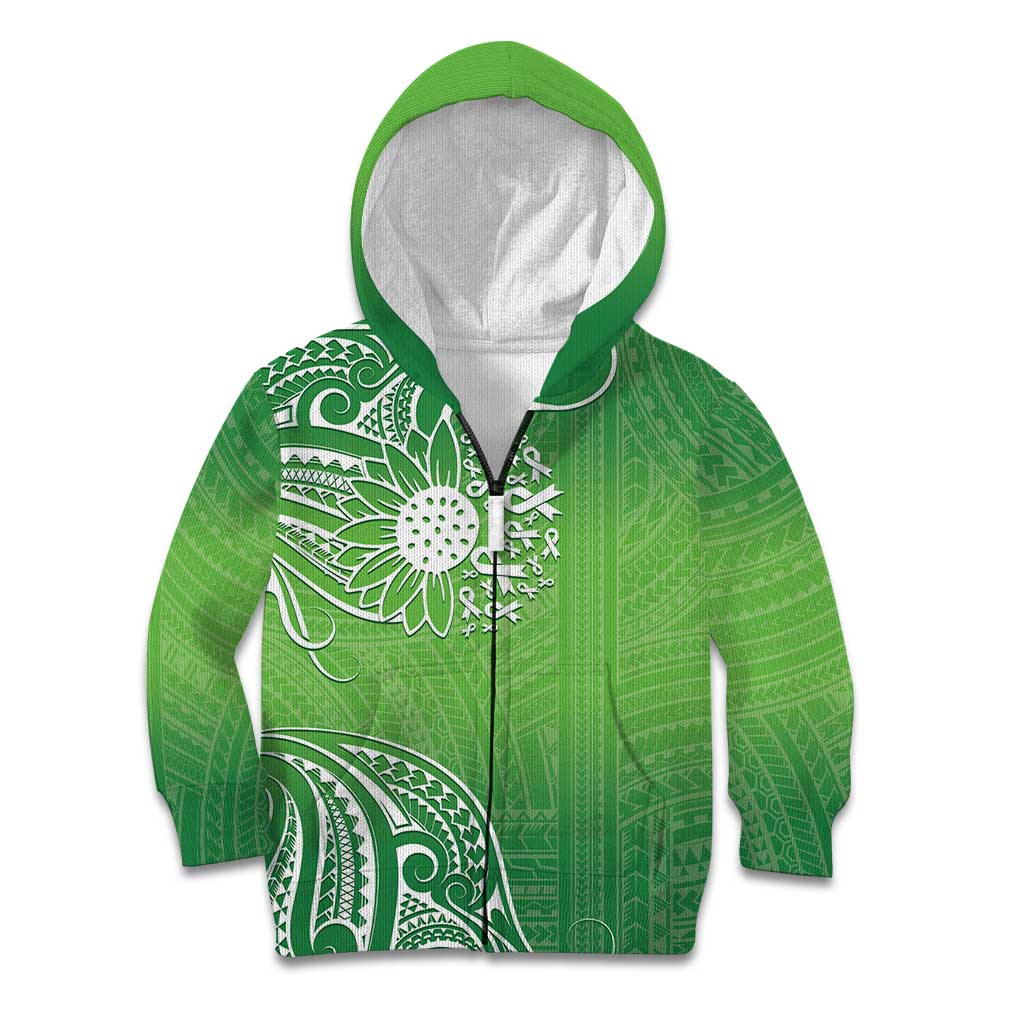 Polynesia Depression Awareness Kid Hoodie Sunflower Green Ribbons Polynesian Tattoo LT14 Zip Hoodie Green - Polynesian Pride