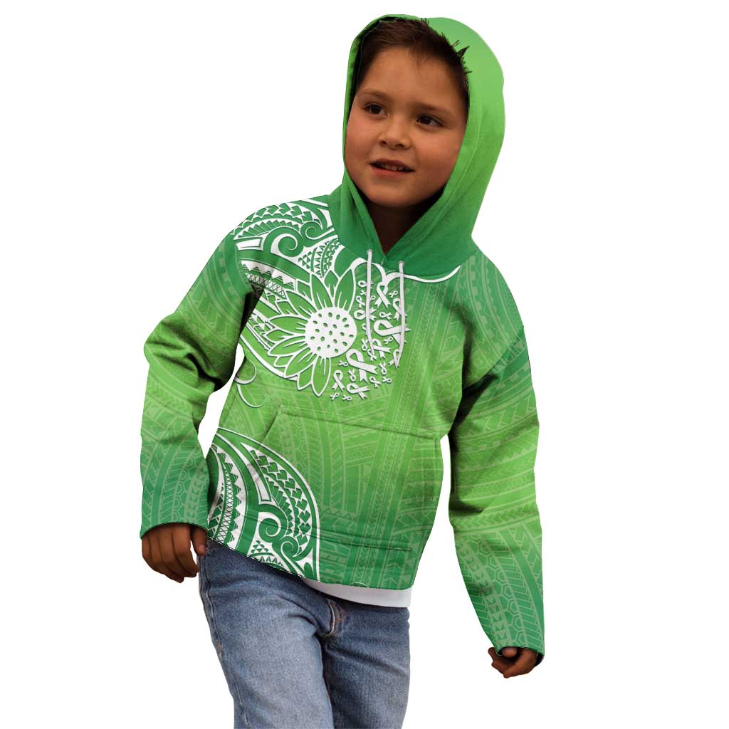 Polynesia Depression Awareness Kid Hoodie Sunflower Green Ribbons Polynesian Tattoo LT14 - Polynesian Pride