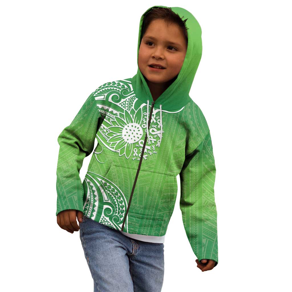 Polynesia Depression Awareness Kid Hoodie Sunflower Green Ribbons Polynesian Tattoo LT14 - Polynesian Pride