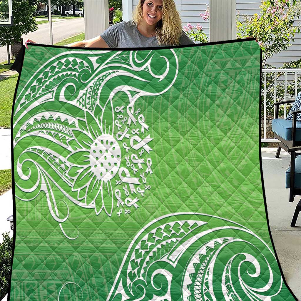 Polynesia Depression Awareness Quilt Sunflower Green Ribbons Polynesian Tattoo