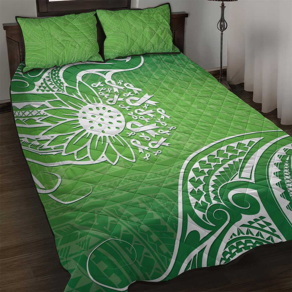 Polynesia Depression Awareness Quilt Bed Set Sunflower Green Ribbons Polynesian Tattoo LT14 Green - Polynesian Pride