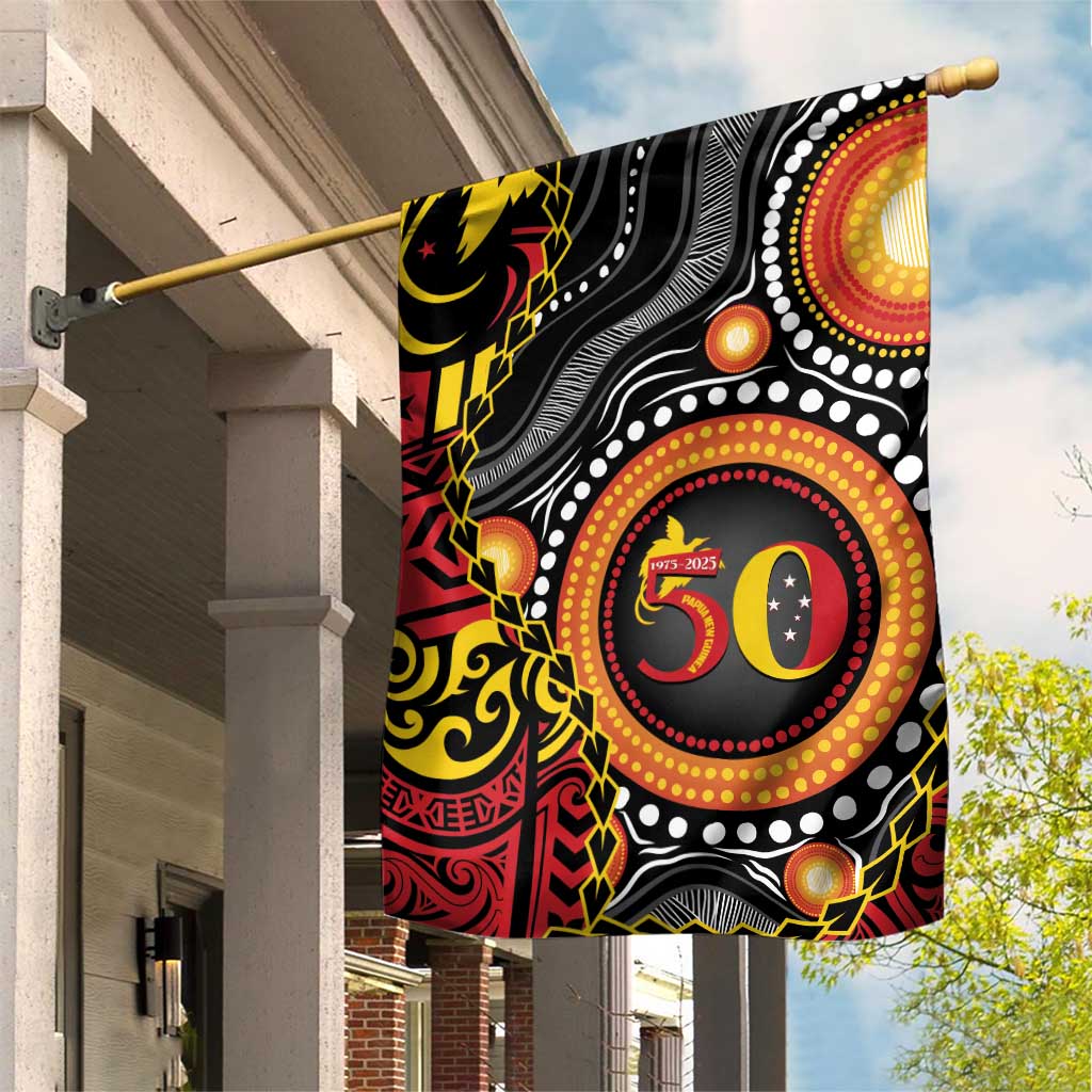 Celebrating 50 Years Papua New Guinea Garden Flag Aboriginal Mix Papuan Pattern LT14 House Flag Red - Polynesian Pride