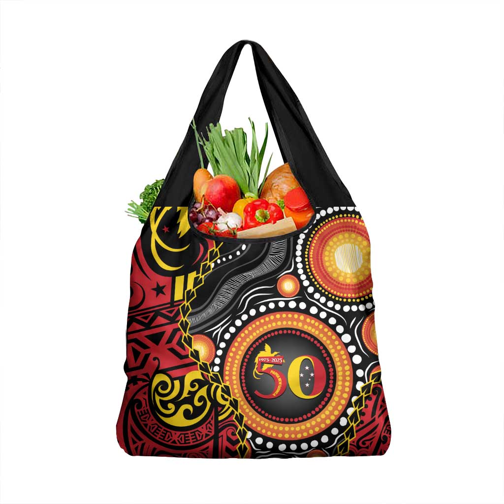 Celebrating 50 Years Papua New Guinea Grocery Bag Aboriginal Mix Papuan Pattern LT14 1-pack One Size Red - Polynesian Pride