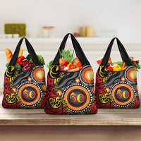 Celebrating 50 Years Papua New Guinea Grocery Bag Aboriginal Mix Papuan Pattern LT14 3-pack One Size Red - Polynesian Pride