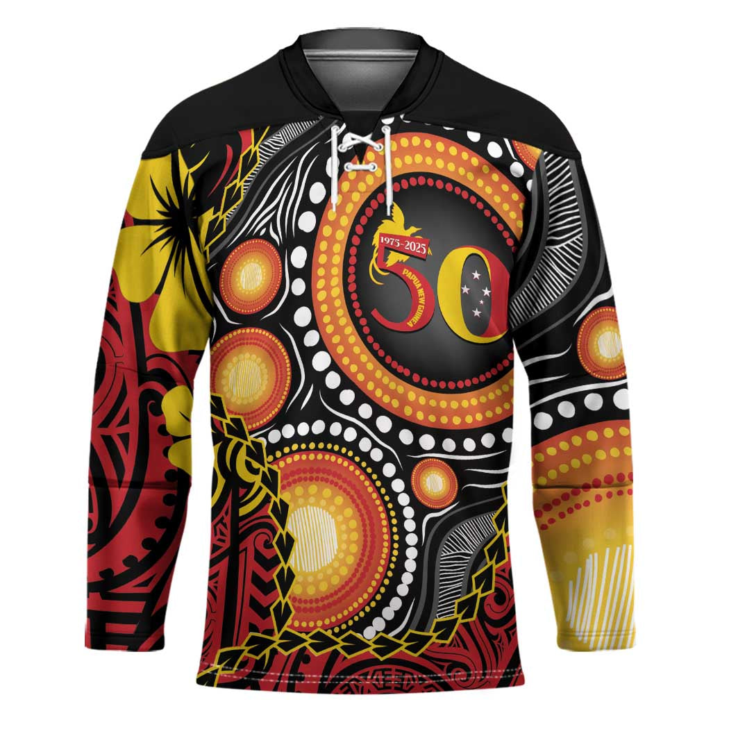 Celebrating 50 Years Papua New Guinea Hockey Jersey Aboriginal Mix Papuan Pattern LT14 Unisex Red - Polynesian Pride