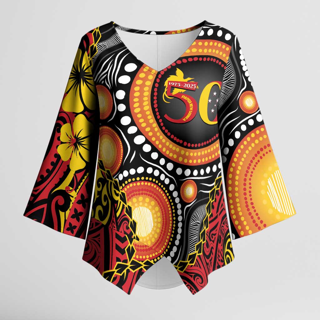 Celebrating 50 Years Papua New Guinea Kimono Sleeve Blouse Aboriginal Mix Papuan Pattern LT14 Female Red - Polynesian Pride