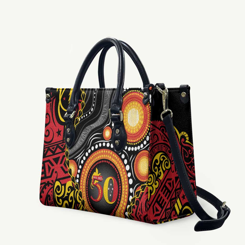 Celebrating 50 Years Papua New Guinea Leather Bag Aboriginal Mix Papuan Pattern LT14 Red - Polynesian Pride