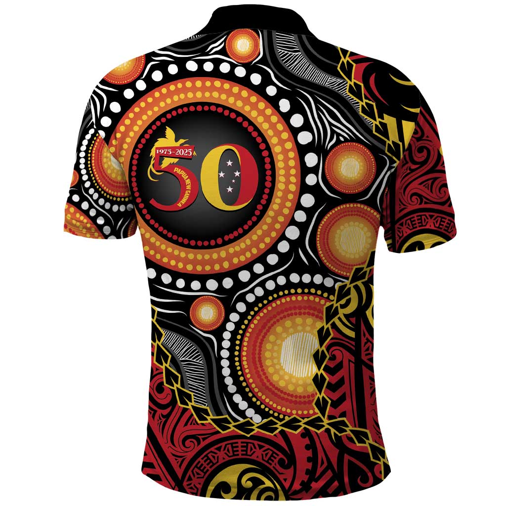 Celebrating 50 Years Papua New Guinea Polo Shirt Aboriginal Mix Papuan Pattern LT14 - Polynesian Pride